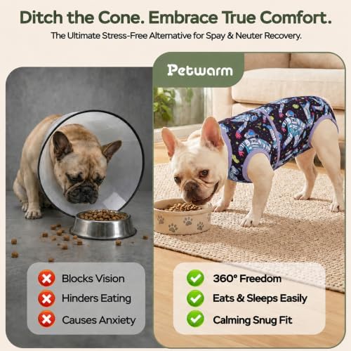 PetWarm Dog Recovery Suit, Recovery Bodysuit, Cosmic, Gray, 2XL
