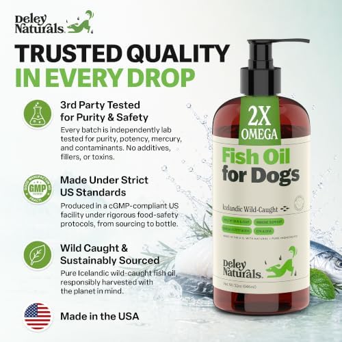 Deley Naturals Fish Oil for Dogs - Itch Relief for Dogs with Omega 3 6 9 for Skin, Joints, Heart and Brain Health - Icelandic Omega 3 Fish Oil for Dogs Skin Irritation - 32oz Omega Oil Made in USA