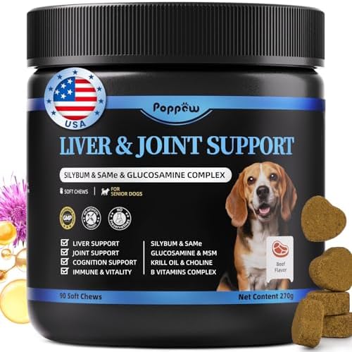 Senior Dog Liver & Joint Supplement – Same, Milk Thistle (Silybin), Glucosamine, MSM for Liver Health Detox, Mobility, Joint Pain Support, Cognitive & Vitality Support, Beef Flavor, 90Ct
