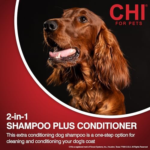 CHI for Dogs Gentle 2-in-1 Shampoo and Conditioner, Ionic Technology pH Balanced Dog Wash with Silk and Milk Proteins, Sulfate and Paraben Free, All Coats and Breeds, 16 Fl Oz
