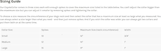CoyoteCollar Spike Dog Collar, Adj/Replaceable Spikes, Small, Black