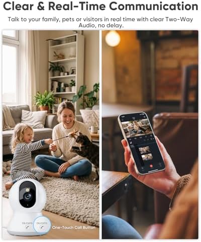 blurams 4MP Cameras for Home Security, 360° PTZ Pet Indoor Camera with Phone App, One-Touch Call, Dual-Band WiFi 6, Free Human/Pet/Motion/Sound/Cry Detection, Compatible with Alexa