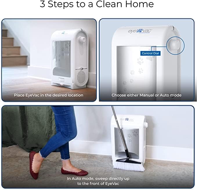 EyeVac Pet Touchless Vacuum Automatic Dustpan - Ultra Fast & Powerful - Great for Sweeping Cat Dog Pet Hair Food Dirt Kitchen, Corded Canister Vacuum, Bagless, Automatic Sensors, 1400 Watt (White)