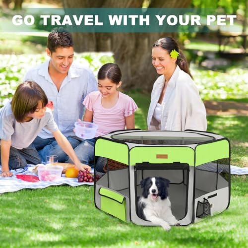 Akinerri Portable Dog Playpen, Foldable Pet Play Pen for Puppy Cat, Green