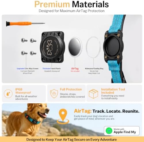 Dog Collar with AirTag Holder Waterproof QR Code Reflective Collar(Blue,L) | Built-in Waterproof Holder, QR Code Tag, Reflective,Secure Buckle