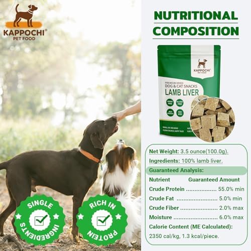 Freeze-Dried Lamb Liver Cube Dog Treats, 3.5oz(100.0g), 100% Single Ingredient, High Protein Training Treats, Natural & Raw, No Additives, Grain Free, Gluten Free