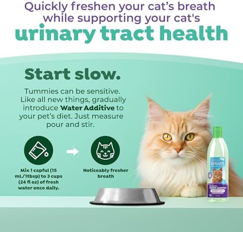 TropiClean Fresh Breath Cat Dental Water Additive, + UTI Support, 16oz