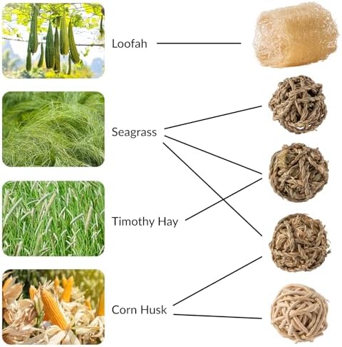 11 Pcs Rabbit Chew Toys, Interactive Bunny Foraging Toy, Natural Materials, Loofah Sponges, Seagrass Balls, Dental Cleaning, Relieve Stress