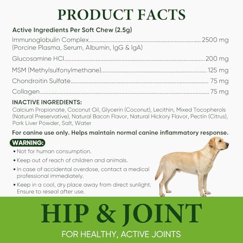Hip Joint Supplement for Dogs 200 Count Chews Glucosamine Chondroitin MSM