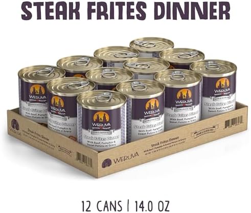 Weruva Classic Dog Food, Steak Frites with Beef, Pumpkin & Sweet Potato in Gravy, 14oz Can (Pack of 12)