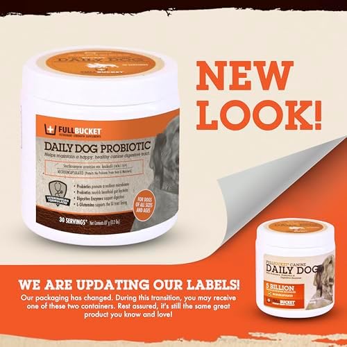 FullBucket Daily Dog Probiotic 30 Servings - Support Natural Digestion, Treat & Prevent Diarrhea - Probiotics, Prebiotics & Digestive Enzymes All in One Tasty Probiotic Powder for Dogs