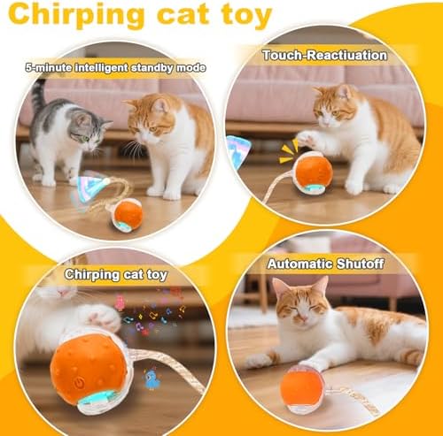 Interactive Cat Toys Ball for Indoor Cats,Automatic Cat Toy with Elastic Mesh Tail,Rechargeable Rolling Kitten Toy,Cat Enrichment Toys for Indoor Cats (RedBlue1, Cat Toy Ball)