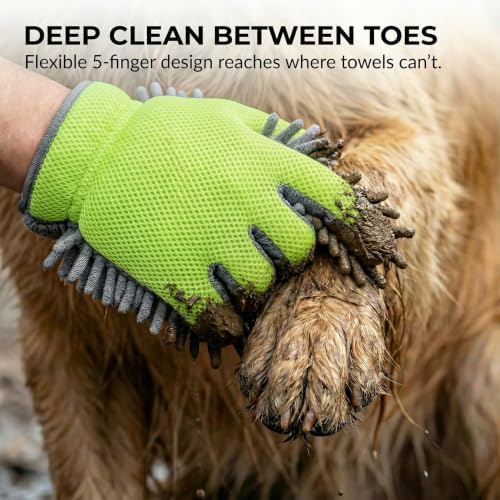 Dog Washing Gloves and Chenille Drying Mitts, 3 Pcs