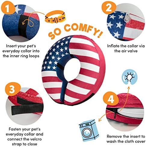 BENCMATE Inflatable Dog Cone Collar Alternative After Surgery XLarge, Flag