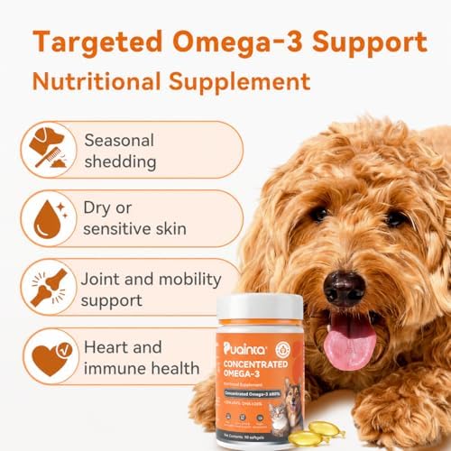 PUAINTA Omega 3 Fish Oil for Dogs & Cats, 80% EPA DHA Softgels