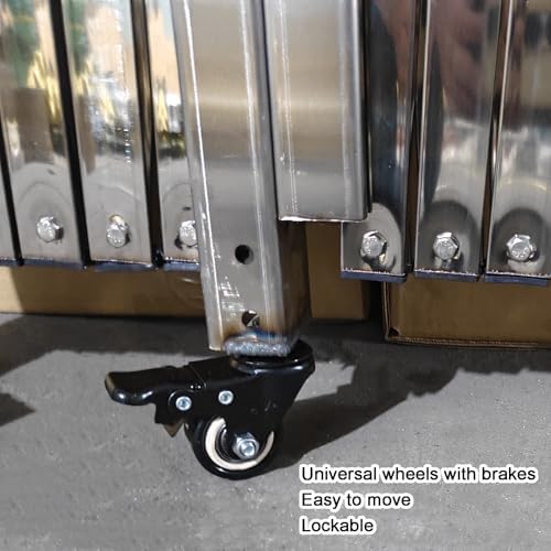 Retractable Folding Security Gate Stainless Steel Scissor Door Portable Traffic Barricade for Industrial & School Use Connectable with Casters & Locking Ring (39.4"x39.4"