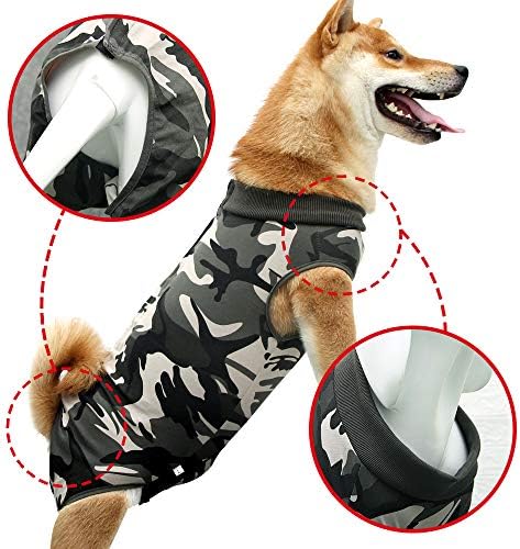 Dog Recovery Suit Abdominal Wound Puppy Surgical Clothes Post-Operative Vest Pet After Surgery Wear Substitute E-Collar & Cone(S, Camouflage)