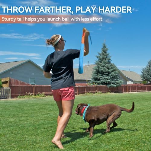 ALL FOR PAWS Fetch Dog Ball Toy with Tail, Interactive Throw & Catch Toy for Medium & Large Dogs, Rubber Ball with Squeaker for Exercise & Boredom Relief