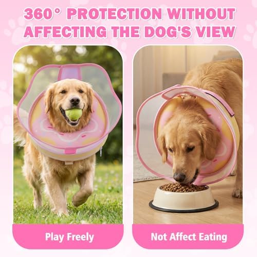 EMUST Inflatable Dog Donut Collar, Dog Cone Collar for Dogs to Stop Licking, Adjustable, Waterproof, Machine Washable, Portable, 2-in-1 Elizabeth Collar for Dogs After Surgery(Pink, Small)