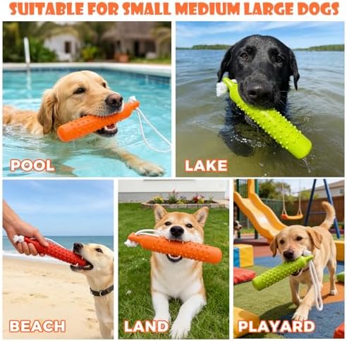 BINGPET 4 Pack Dog Water Toys, 10.8" Dog Pool Toys Floating Bumper Fetch Toy Dummy Interactive Retrieving Training Float Pet Rope Toy for Lake Outdoor Small Medium Large Dogs