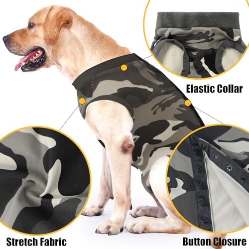 Dog Recovery Suit Abdominal Wound Puppy Surgical Clothes Post-Operative Vest Pet After Surgery Wear Substitute E-Collar & Cone(M, Camouflage)