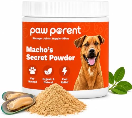 Paw Parent Macho's Secret Powder, Green Lipped Mussel Hip & Joint Powder for Dogs, Spine and Disc Powders, Cardiac Shield Formula with Glucosamine, Msm & Omega-3 for Mobility Support，1Pc
