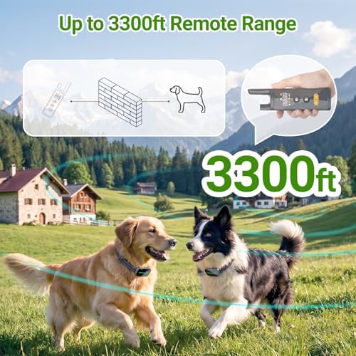 Dog Electric Collar with Remote, IP67 Waterproof Shock Collar for Dogs, 3300FT Range, 4 Training Modes Strong Shock, LED Light, Adjustable Collar