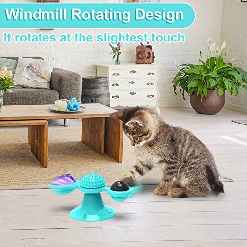 GBSYU Interactive Windmill Cat Toys with LED Light Ball Suction Cup Catnip Toy for Cat Exercise (Pink)
