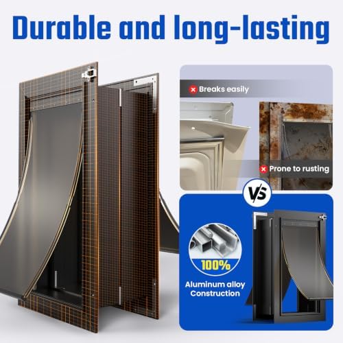 Doggy Door, All Aluminum Dog Door for Wall, Medium Doggie Pet Door, with Closing Panel, 2 Magnetic Flaps Energy Efficient, Wide Telescoping Tunnel for Interior & Exterior Walls, Pet Up to 45Lbs Black | 2 Magnetic Flaps, Energy Efficient, Wide Telescopi...