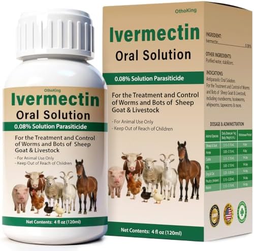 Ivermectin Liquid for Sheep, Goat, Poultry & More, Supports Gut & Digestive Health, Overall Vitality, 120mL