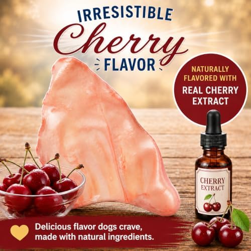 Nature’s Own Not-Rawhide Cherry Flavored Cow Ears for Dogs | Made in USA | Long Lasting Dog Chews | Safe Rawhide Alternative (Pack of 5)