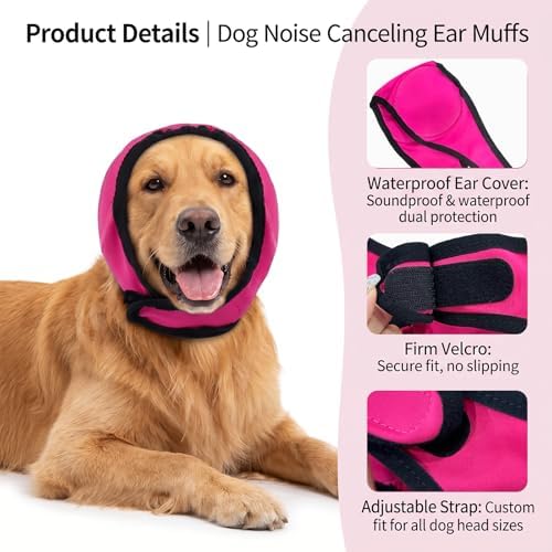 Chedin Dog Ear Muffs Noise Protection No Shake Ear Wrap for Dogs Calming Hoodie Waterproof Pet Ear Cover for Bath Grooming Swimming Anxiety Relief L