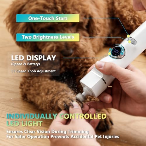 5-in-1 Dog Grooming Kit, Dog Paw Trimmer with LED Display & Light 11-Speed Rotary Knob, Low Noise Wireless Pet Clippers, Includes Easy-Clean Silicone Pad for Trimming Paw Eye Ear Facial Hair