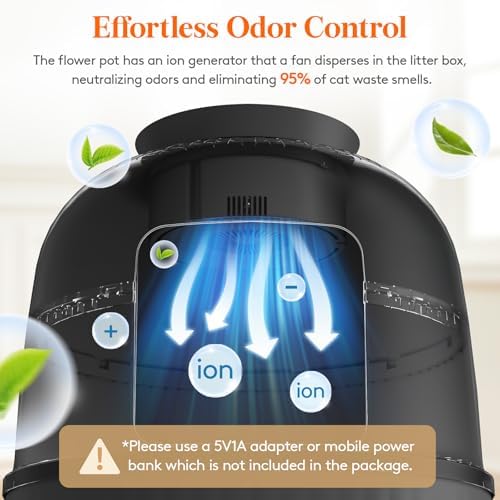 Lifewit Hidden Plant Cat Litter Box with Electric Odor Control System Black