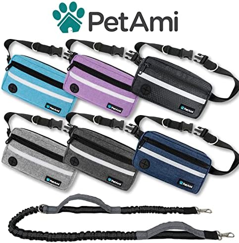 PetAmi Hands Free Dog Leash Waist Belt Bag Fanny Pack, Single, Heather Navy