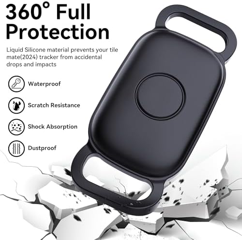 DDJ Dog Collar Holder for Tile Life360 Pro 2024 Tracker Case, 2-Pack | Waterproof Silicone Cover, Full-Body Protective Case, Ultra Durable, Scratch Resistant, ,Black,Blue