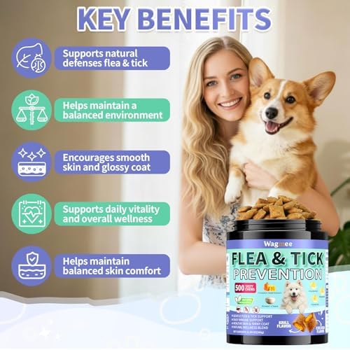Flea and Tick Prevention for Dogs, 500 Crunchy Tasty Chews, Chicken Flavor