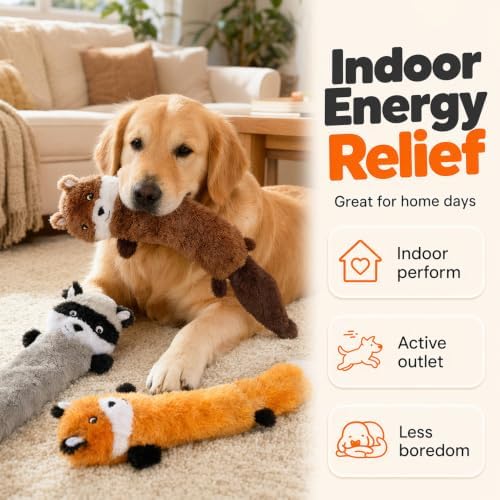 Durable Squeaky Dog Toys for Aggressive Chewers, Indestructible Stuffed Dog Toy for Small Medium Large Dogs, Interactive Chew Teething Puppy Toy for Indoor Outdoor Play (Light Brown)