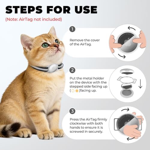 AirTag Cat Collar, Ultra Elastic Cat Tracker Collar (Reflective Black) | Compatible with Apple Air Tag Holder, Lightweight, Scratch Resistant, Stepless Adjustable Pet Tracking Collars for Cat Kitten