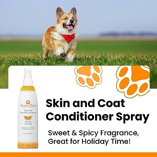 Scented Dog Coat Spray – Cleansing, Conditioning, Moisturizing – Toxin Free, Healthy Ingredients – Aromatic Grooming Puppy Spray – Loosens Knots, Tangles – 4.5 Oz., Orange Nutmeg Vetiver