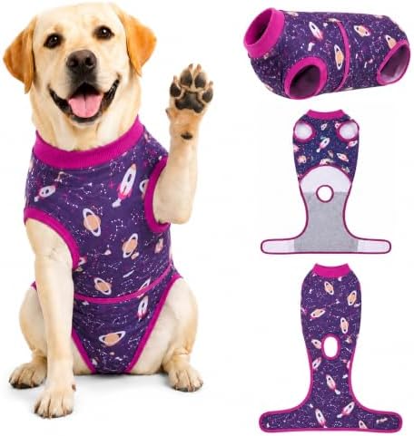 PetWarm Dog Recovery Suit, Recovery Bodysuit, Cosmic, Purple Yellow, 2XL