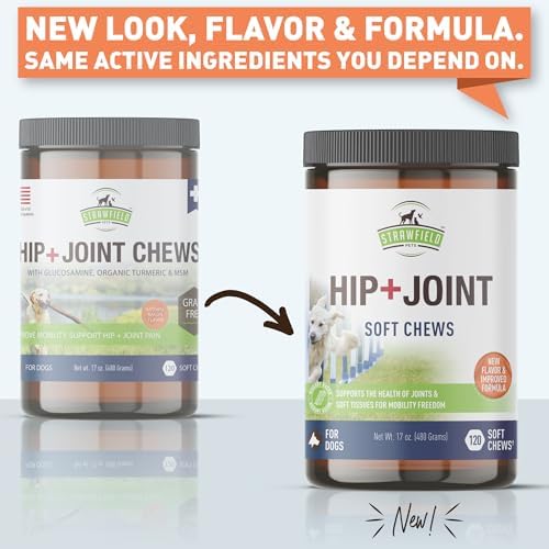 Strawfield Pets Hip + Joint Chews for Dogs Advanced Dog Joint Supplement with Glucosamine Tasty Healthy Mobility Treats Bacon Flavor 120 Chews