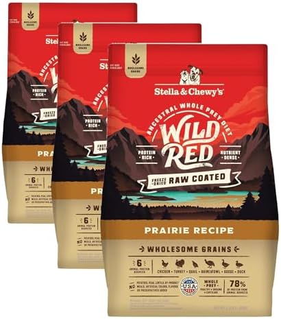 Stella & Chewy's Wild Red Dry Dog Food Raw Coated High Protein Wholesome Grains Prairie Recipe, 3.5 lb. Bag (Pack of 3)