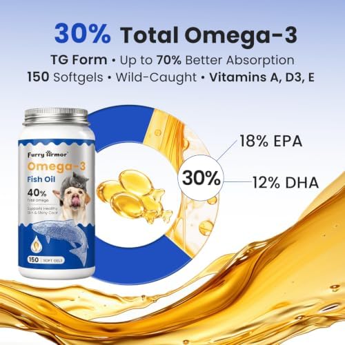 Omega 3 Fish Oil for Dogs & Cats, Skin & Coat Support, 150 Ct