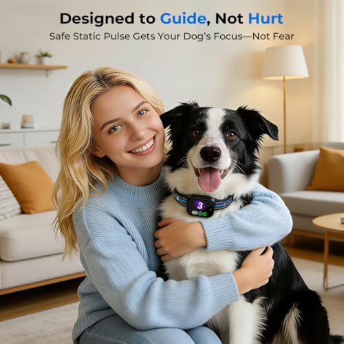 RPZ Automatic Dog Bark Collar for Small Medium Large Dogs 8-150 Lbs, Blue | Rechargeable, bark count tracking, 4 training modes, 3 sensitivity levels, IP67 waterproof, beep, vibration and shock