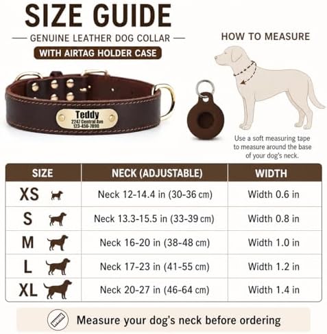Personalized Genuine Leather Dog Collar with Name & Phone Number-Brown XS