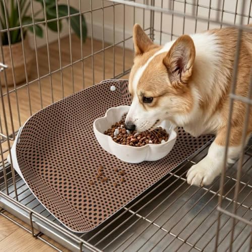 Dog Feeding Mats Brown Metal Hole Dog Bowl Mat Waterproof PU Leather Cat Food Mat Copper Industrial Net Eye Texture Pet Food Mats for Dogs Cats Water Dispenser Placemat Floor Protector Pet Supplies