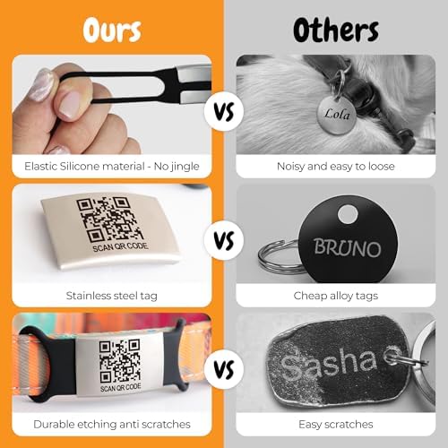 Smart Slide-On QR Code Pet Tag – Silent Dog & Cat ID Tag with Laser Engraving – Stainless Steel & Silicone – No App Needed – Custom Pet Profile – Fits Most Collars (Light Pink, Small)