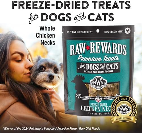 Northwest Naturals Raw Rewards Freeze-Dried Chicken Neck Treats for Dogs and Cats - Bite-Sized Pieces - Healthy, 1 Ingredient, Human Grade Ingredients, All Natural, Made in USA, 4 Oz (Pack of 3)