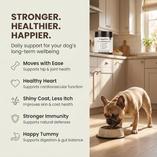 Pupganics Multivitamin Daily Soft Chews for Dogs, 5 in 1 multivitamin for Hip & Joint, Heart Health, Skin & Coat, Digestion & Immune Support, with Probiotics, Glucosamine, Vitamin A/D3/E (Beef)